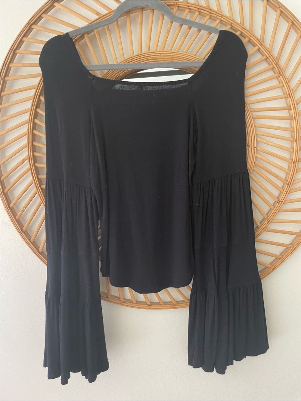 Free People Black Tiered Bell Sleeve Tunic Top - Picture 2 of 5